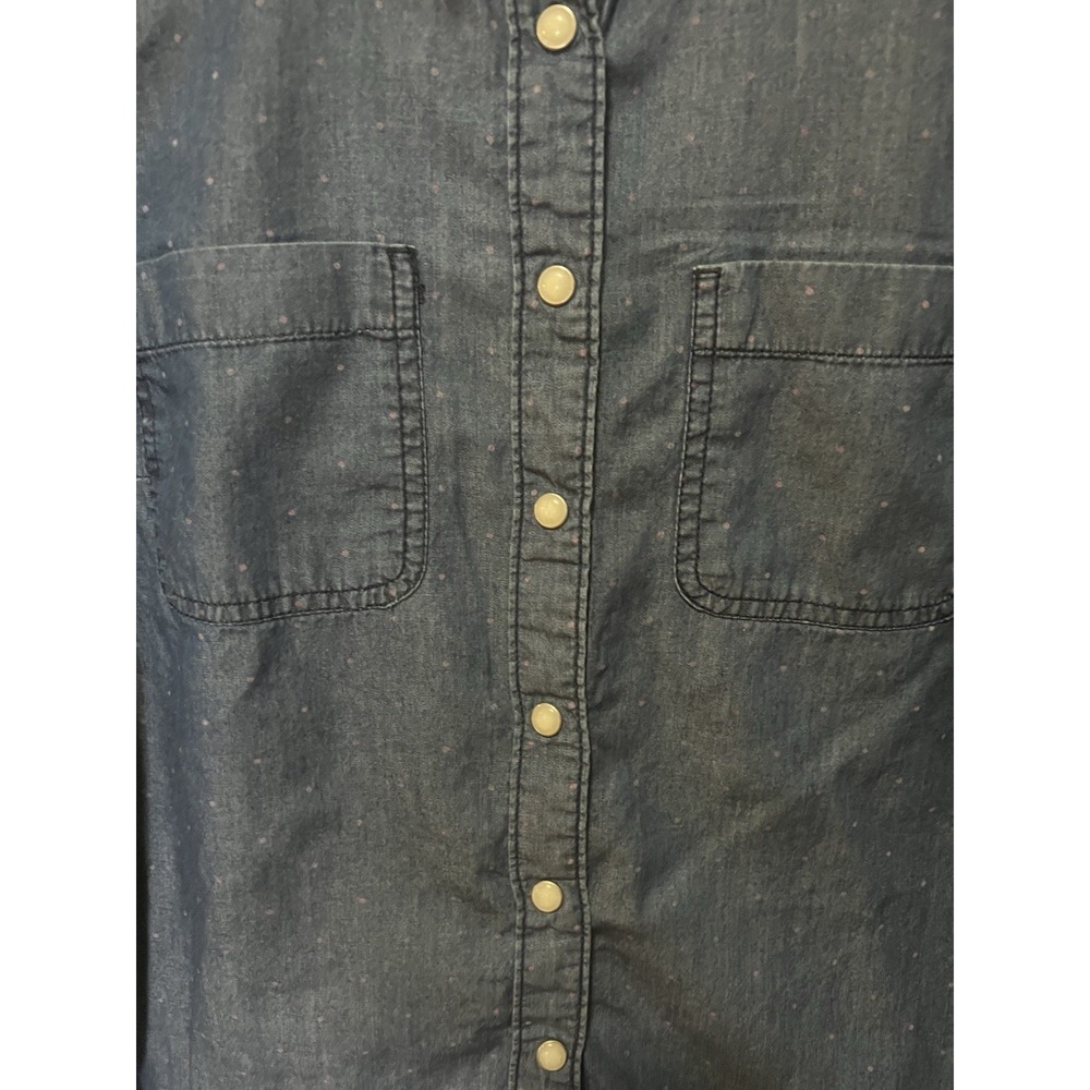Tommy Hilfiger Chambray Denim Shirt Size S/P Pearl Snaps Polka Dots - Picture 9 of 11